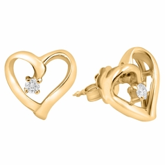 Diamond Heart Earrings, .05 Carat on 14k Yellow Gold E005HT1Y