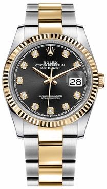Rolex Datejust 36 Black Diamond Dial Gold & Steel Unisex Watch 126233-0022