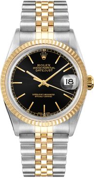 Rolex Datejust 36 Black Index Dial Yellow Gold & Stainless Steel Unisex Watch 16013