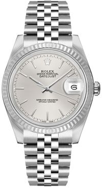 Rolex Datejust 36 Silver Index Dial Fluted Bezel Unisex Watch 16234
