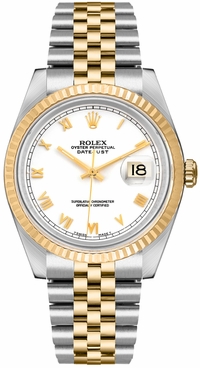 Rolex Datejust 36 White Roman Dial Watch 16233