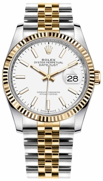 Rolex Datejust 36 White Index Dial Jubilee Bracelet Unisex Watch 126233-0019