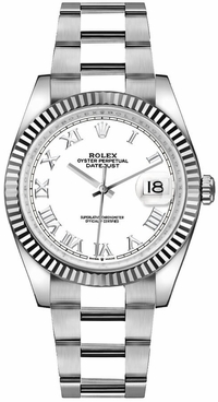 Rolex Datejust 36 18k White Gold Fluted Bezel Watch 126234-0026