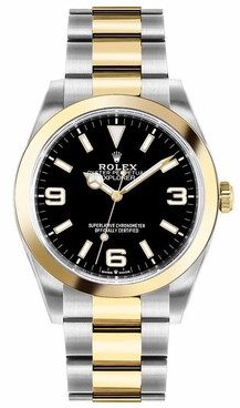 Rolex Explorer Yellow Gold & Steel Midsize Luxury Watch 124273-0001