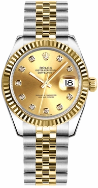 Rolex Datejust 31 Champagne Diamond Dial Watch 178273-0002