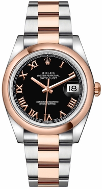 Rolex Datejust 36 Black Roman Numeral Dial Watch 116201-0092