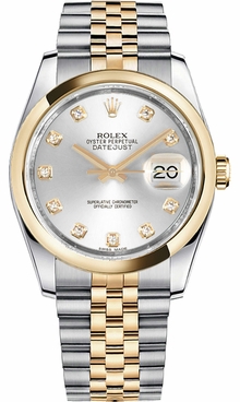 Rolex Datejust 36 Silver Diamond Watch 116203-0176