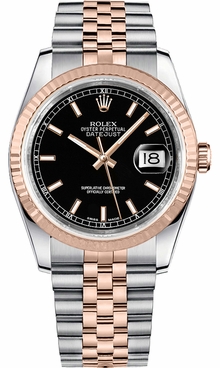 Rolex Datejust 36 Black Dial Steel & Rose Gold Watch 116231