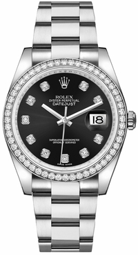 Rolex Datejust 36 Black Diamond Oyster Bracelet Watch 116244-0017
