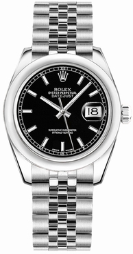 Rolex Datejust 31 Black Dial Domed Bezel Watch 178240-0016