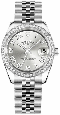 Rolex Datejust 31 Silver Roman Numeral Jubilee Bracelet Watch 178384