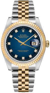 Rolex Datejust 36 Vignette Blue Dial Gold & Steel Diamond Watch 16233