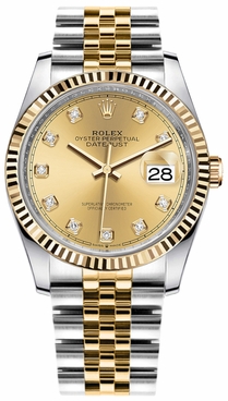 Rolex Datejust 36 Champagne Diamond Jubilee Unisex Watch 126233-0017